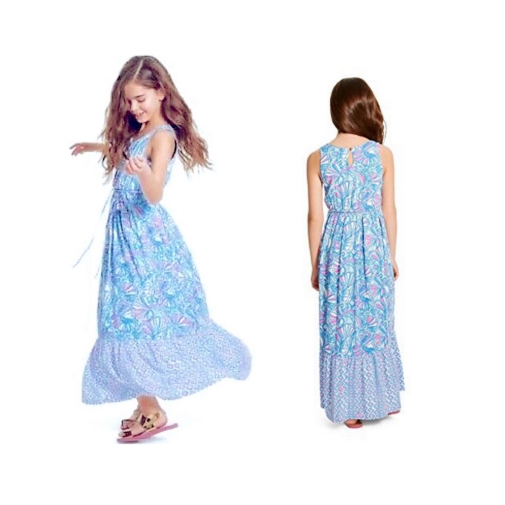 Lilly Pulitzer Blue & Pink My Fans Maxi Sleeveless Dress Size Medium